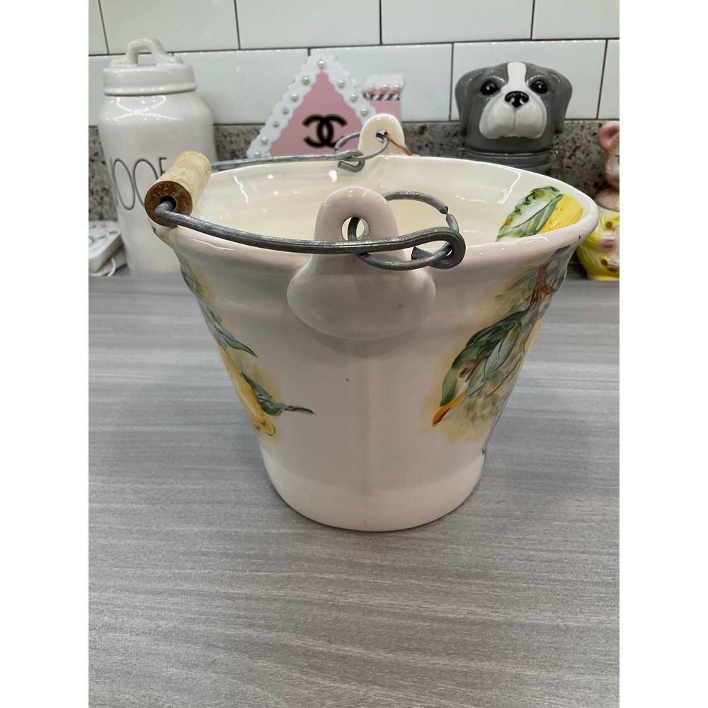 MAXCERA LEMONS COLLECTION CERAMIC PAIL BUCKET WITH‎ WOOD HANDLE - Picture 8 of 13